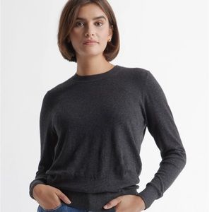 Quince Lightweight Cotton Cashmere Crewneck Sweater, Heather Charcoal, size L